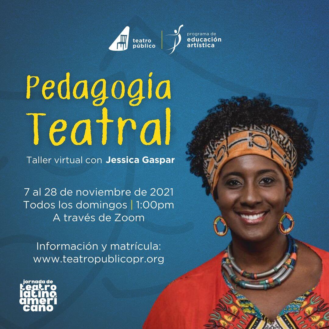 promoción de taller Pedagogía Teatral con la foto Prof. Jessica Gaspar