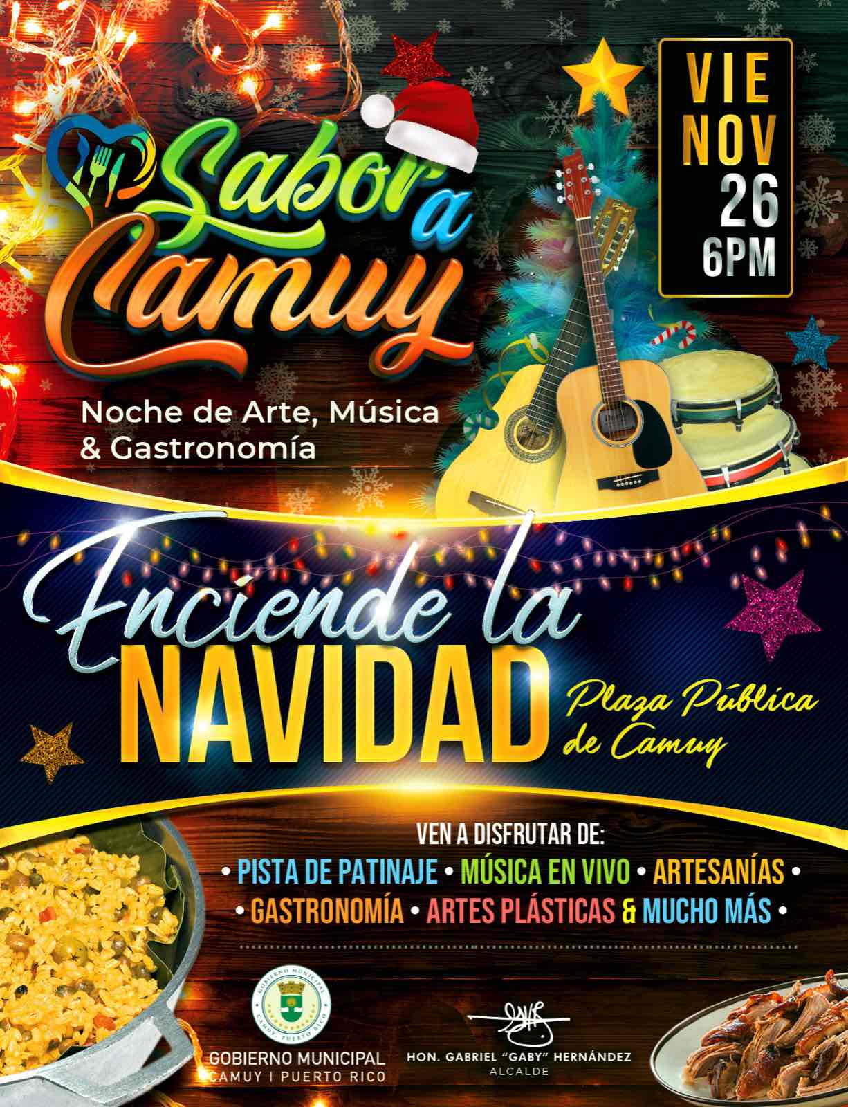 arte navideño anunciando el encendido de Camuy