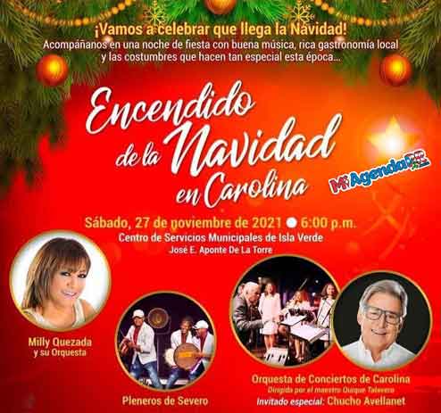 imagen navideña con fotos de artistas invitados al encendido navideño de Carolina 2021