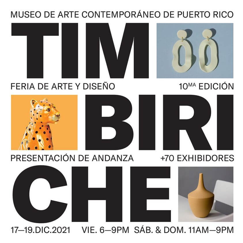 arte promocional de Feria Timbiriche del MAC - imagen de pantallas, ceramica y figura de leopardo