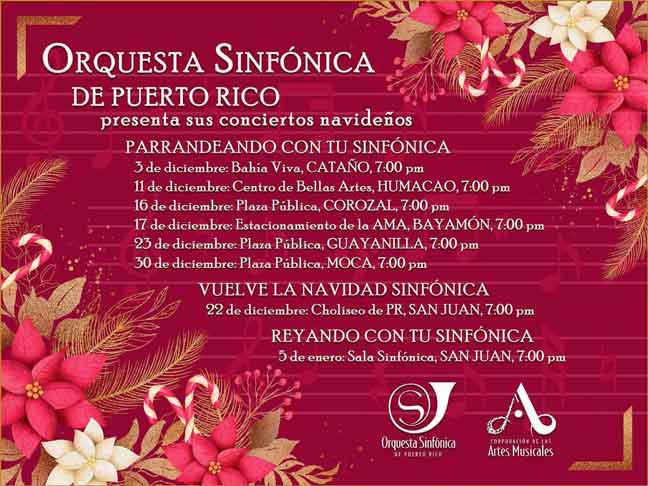 arte promocional de las Parrandas de la Orquesta Sinfónica de PR -adornos navideños