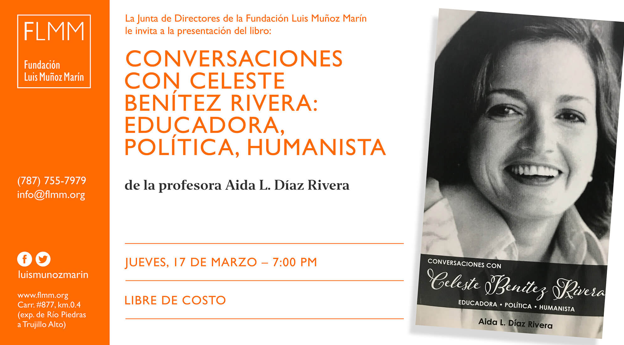 arte de la presentacion del libro Conversaciones con Celeste Benítes de Aida L- Díaz