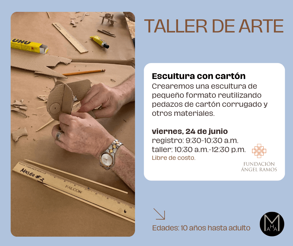 promoción de taller de arte dee escultura con cartón - 24 junio 2022